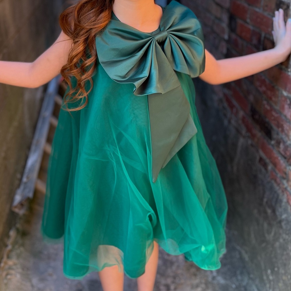 Green Bow Dress for Girls